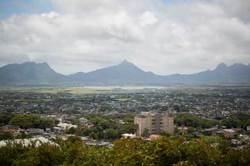 Fototapeta na wymiar View of the city and mountains. Mauritius.