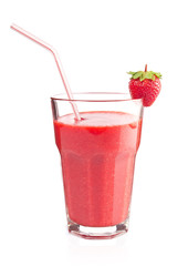 Cocktail smoothie with juicy strawberry, isolated on white