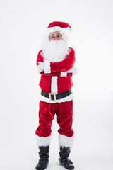 Portrait of a happy Santa cross on a white background, Winter holiday, Merry Christmas and happy new year concept