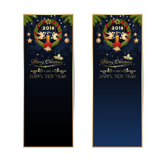New Year 2018 vertical banners set. Festive flyer collection with Christmas angel and Christmas wreath for winter holidays. Vector illustration
