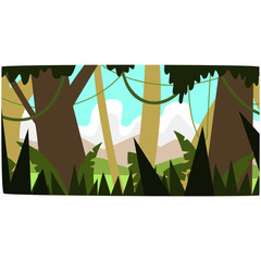 Deep tropical jungle background, tropical rainforest scenery in a day time vector illustration