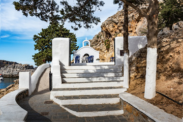 Wedding chapel ready for ceremony in St. Paul´s bay on Rhodes, Greece
