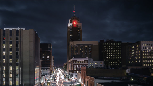 Lansing Michigan Cityscape at Night with Traffic