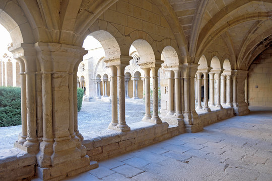 Cloister of the monastery of Vallbona de les Monges, Lleida province, Catalonia, Spain