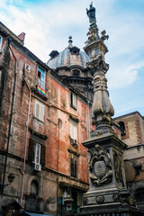 Antique building view in Old Town Naples, italy Europe