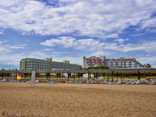 Fototapeta premium The beach wit turkish hotels in Antalya