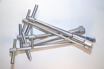 tools for work, end wrenches in different positions on a white background