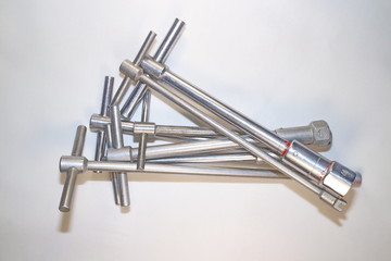 tools for work, end wrenches in different positions on a white background