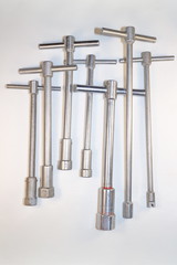 tools for work, end wrenches in different positions on a white background