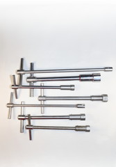 tools for work, end wrenches in different positions on a white background