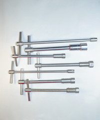 tools for work, end wrenches in different positions on a white background