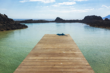 Fototapeta premium Empty jetty at the lagoon of Los Lobos island near Fuerteventura
