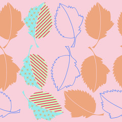 Leaves stylized  seamless pattern, fall. Hand drawn.