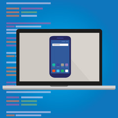 emulator smart-phone on laptop computer screen mobile application programming