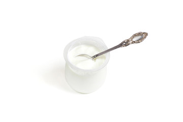 yogurt incubation in a plastic transparent jar on white background