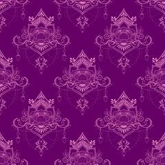 Lotus flower in mandala meditation style seamless pattern vector  in violet tone 