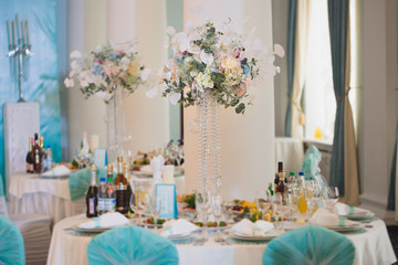 Beautiful flowers on table in wedding day