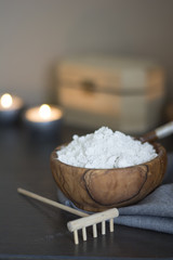 Wooden Bowl full of white clay