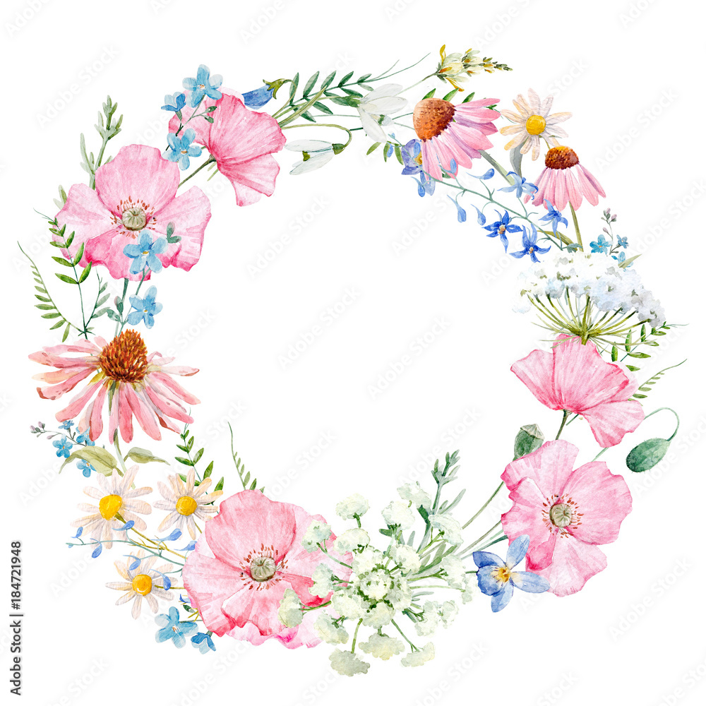 Wall mural watercolor floral wreath