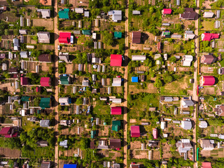 Fototapeta na wymiar Aerial view of the cottages in Russia