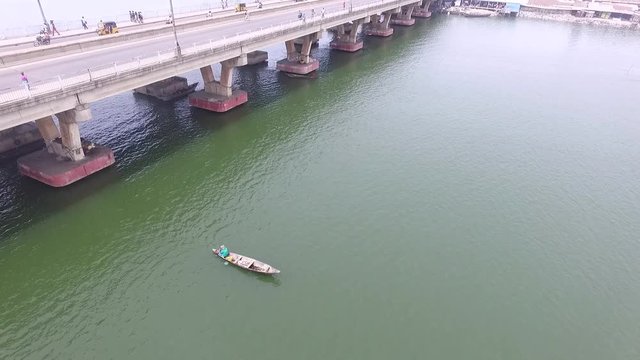 Boat on Cotonou River, aerial