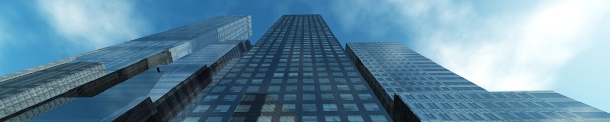 skyscrapers view from below, beautiful panorama of modern buildings against the sky, 3D rendering
