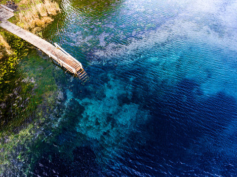 Aerial view of the karst lake named Goluboye Ozero (Blue Lake). Maximum depth is 18m (60ft). Lake is situated near the city of Kazan, Russia