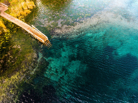 Aerial view of the karst lake named Goluboye Ozero (Blue Lake). Maximum depth is 18m (60ft). Lake is situated near the city of Kazan, Russia