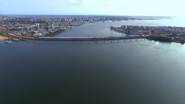 Bessengue Bridge over river, aerial