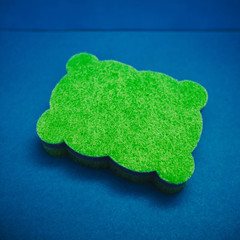 Green multifunctional sponge on a blue background