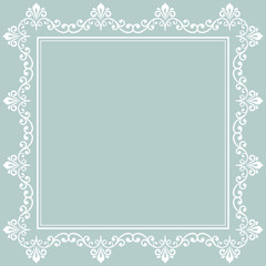 Classic square white frame with arabesques and orient elements. Abstract ornament with place for text. Vintage pattern