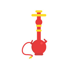 Oriental shisha with pipe for smoking tobacco. Traditional hookah or hubbly-bubbly. Symbol of Arabic culture. Icon in flat style. Isolated vector illustration