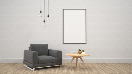 mock up poster frame in interior background, 3D render, 3D illustration