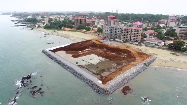 Aerial, construction site on Conakry beach