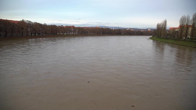 Flood on the river Uzh in the city of Uzhhorod, Ukraine