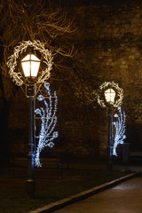 Advent in Zagreb, Croatia. Decorated street lights of Zagreb at Christmas time