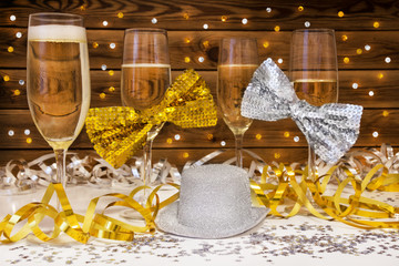Party -  sparkling wine  -  golden and silver decorations