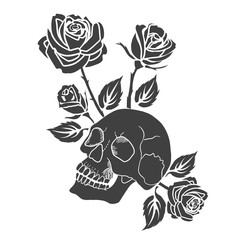 Human skull and roses tattoo vector illustration.