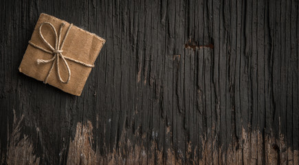 Vintage handmade small gift box for Christmas and copy space