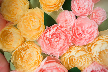 Colorful of artificial flower decoration. The fabric flowers bouquet.