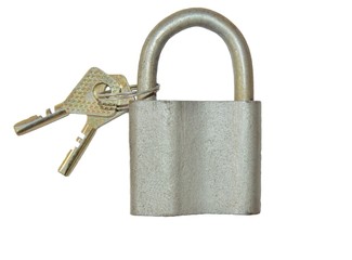 Padlock with keys on a white background