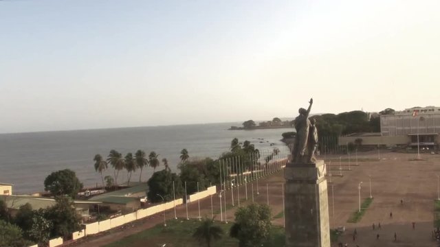 22 of November Conakry monument statue, aerial