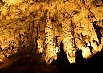 Impressive dripstone columns in the Postojna caves