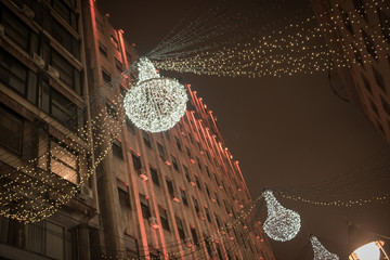 Pedestrian street night city lights, holiday decoration