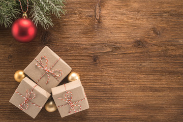  Christmas background with red ball and gift boxes  