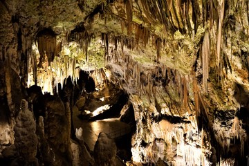 Stalactites and stalagmites in the Postojna cave