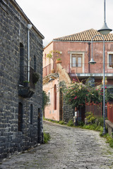 lava stone road in small fishing village