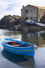 Obraz premium Pozzillo Sicily, moored boat at marina