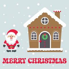 christmas cute house with santa claus and text
