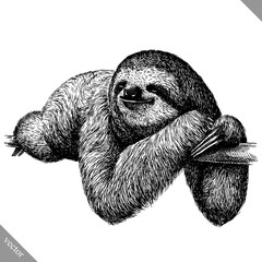 black and white engrave isolated sloth vector illustration © Turaev
